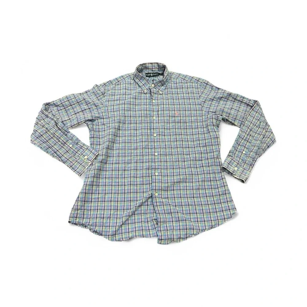 Vintage Polo Ralph Lauren Button Down Shirt Men's Large Plaid Formal Multicolor